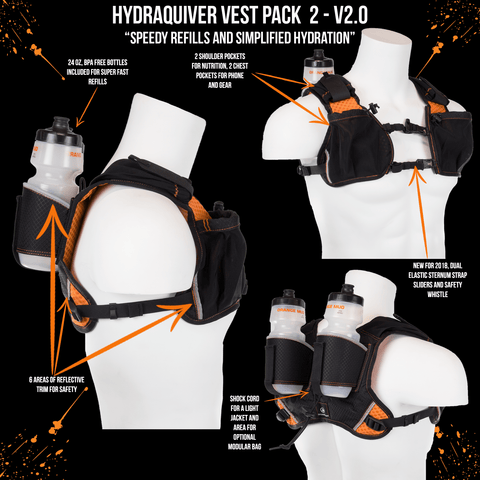 Orange Mud, LLC Hydration VP2 - 2.0 - Black with Orange Mesh HydraQuiver Vest Pack 2 - 2.0: Ideal for marathon, Ironman, and ultrarunning.