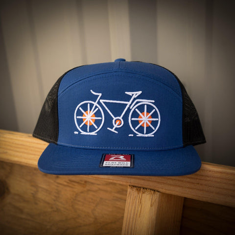 Seven Clay Blue Black Cycling 7 Panel Flatbill Snapback