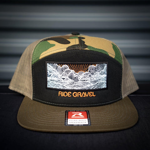 Seven Clay Camo Mid Black-Brown Front Ride Gravel 7 Panel Flatbill Snapback