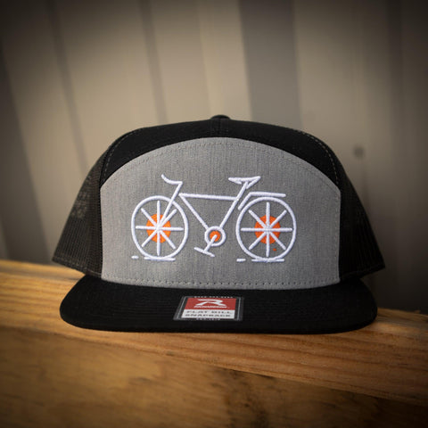 Seven Clay Gray Black Cycling 7 Panel Flatbill Snapback